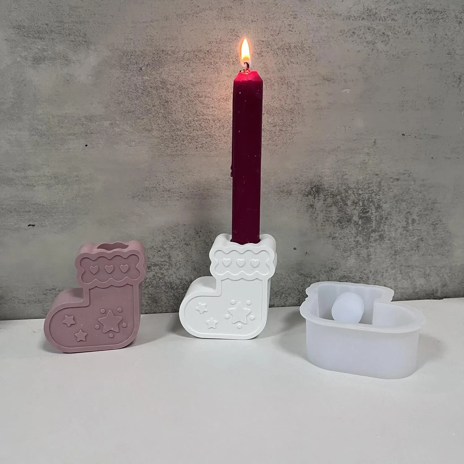 Christmas Stocking Candle Holder Gypsum Plaster Silicone Molds DIY Handmade Sock Ornament Concrete Cement Mould Craft Resin Mold