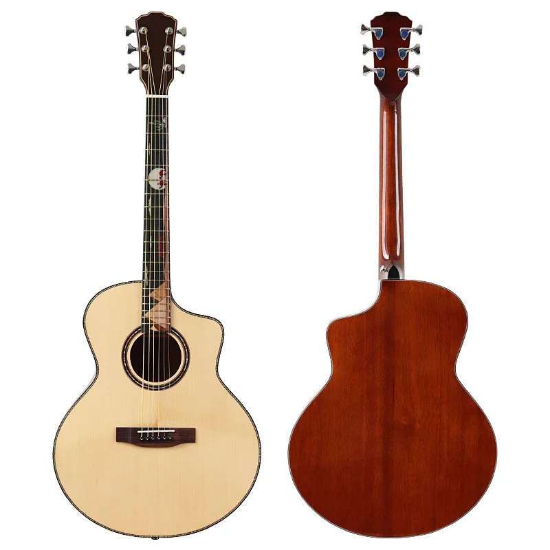 Acoustic Guitar Full Solid Wood 41 Inch Guitar Sharp Angel High Gloss 6 String Folk Guitar with Radian Corner Professional