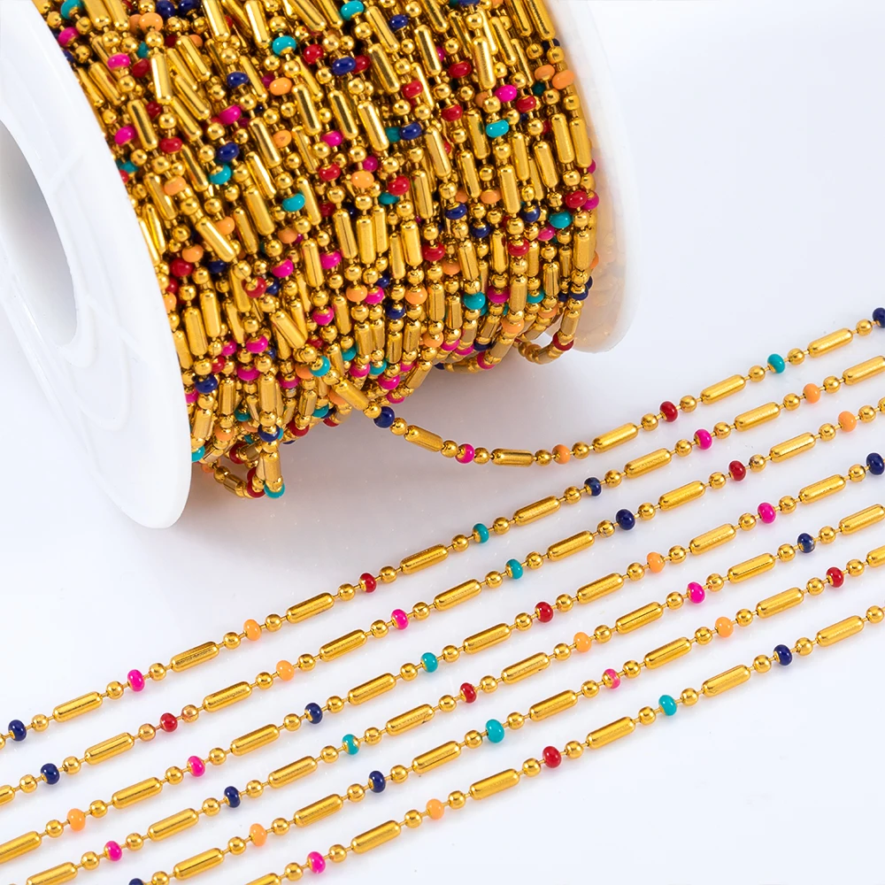 1Meter Stainless Steel Colorful Enamel Ball Connect Stick Beaded Chains for Jewelry Makings DIY Bracelet Necklaces Accessories