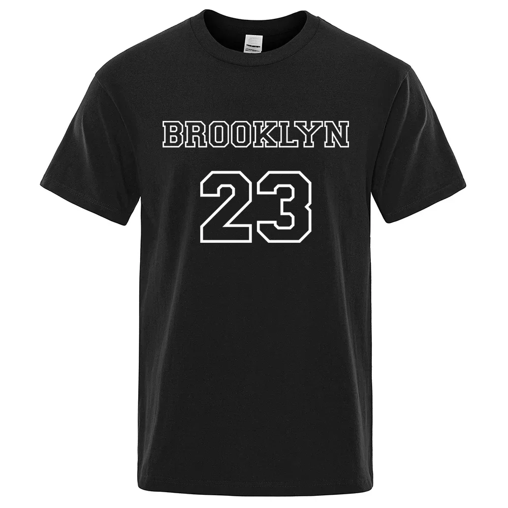 Camiseta con letras de Brooklyn 23 Usa City Street para hombre, ropa Vintage de alta calidad, Tops de algodón de verano