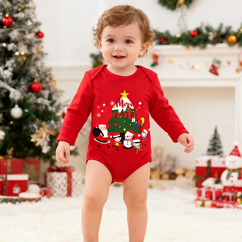 Christmas 0-24M Toddler Baby Boys Girls Jumpsuit Cotton Cartoon Print Newborn Boys Girls Bodysuits New Year Clothing