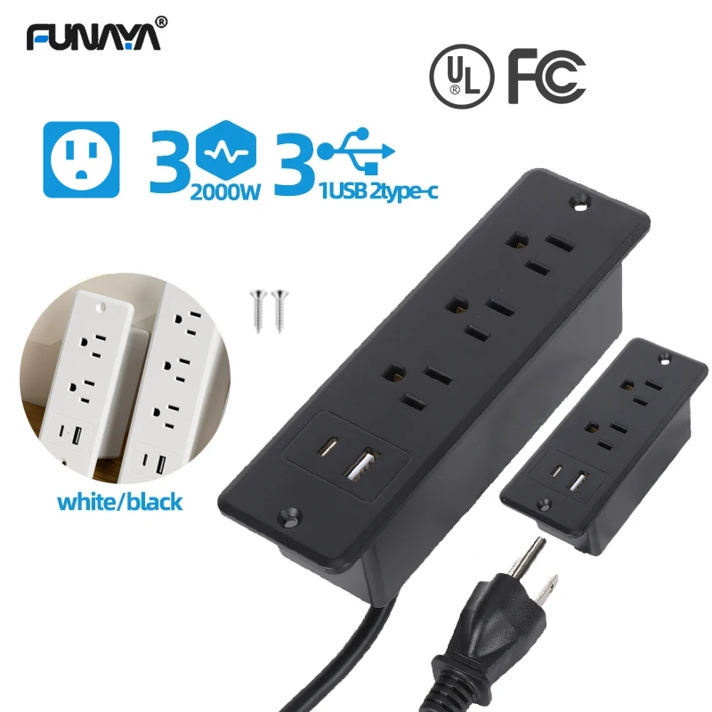 

FUNAYA US Built-in Table Socket 2 3 Outlets Recessed Desktop Power Electric Extension Sockets with USB A C Type-c for Furniture
