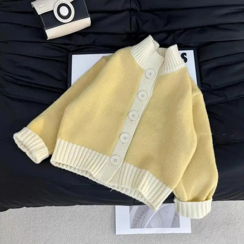 

Весенний свитер для девочек, трикотаж, осеннее пальто, топы с воротником-стойкой, детская универсальная студенческая кавайная модная новая стильная повседневная одежда