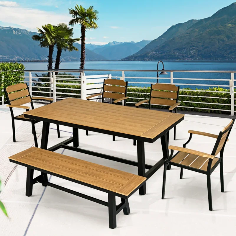 

# Luxury Best 6 Piece Garden Table 5 Seater Chairs Furniture Outdoor Patio Plastic Wood Aluminum Dining Set With Bench #