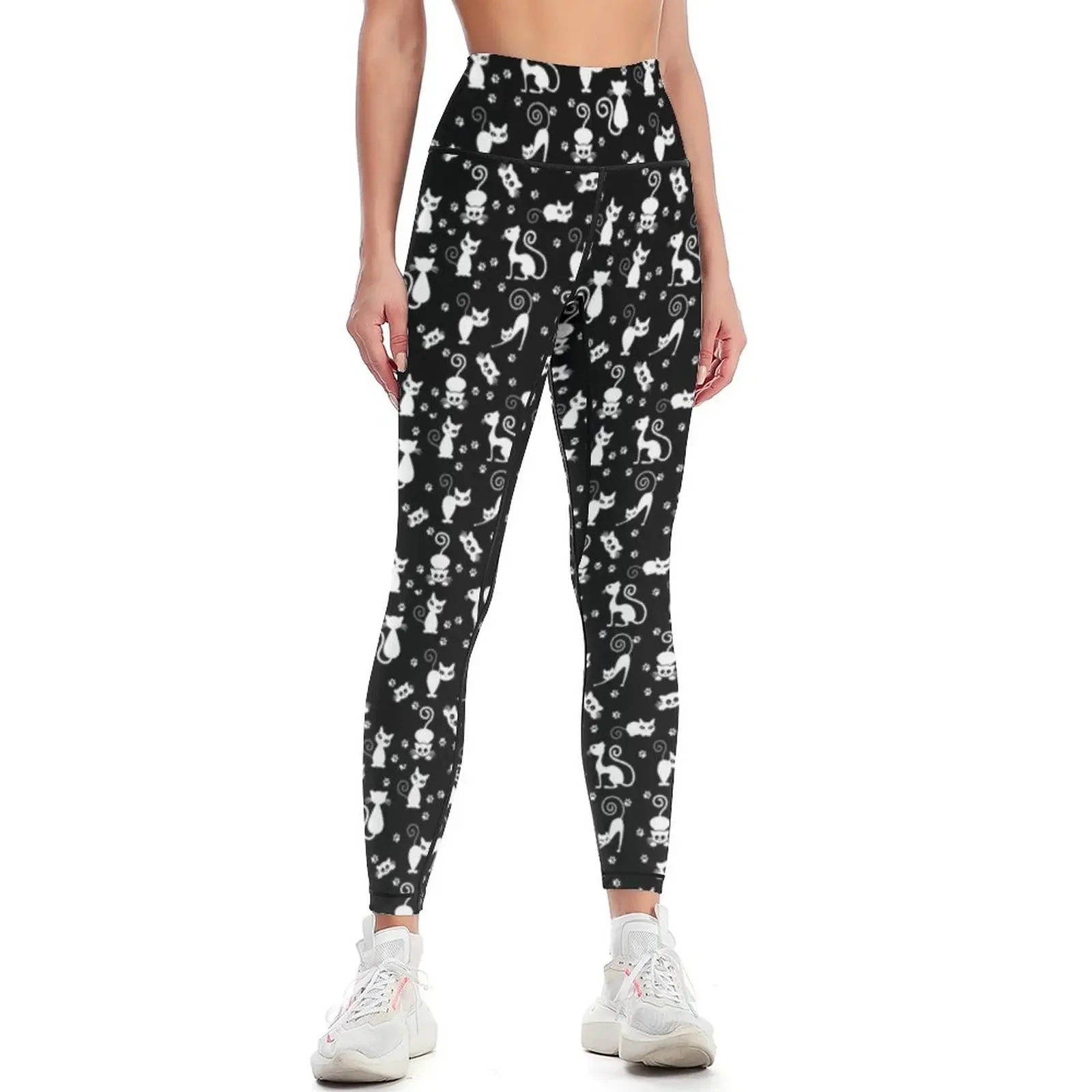 white Suspicious Cats Leggings Training pants Women's high waist gym pants sports for gym Womens Leggings