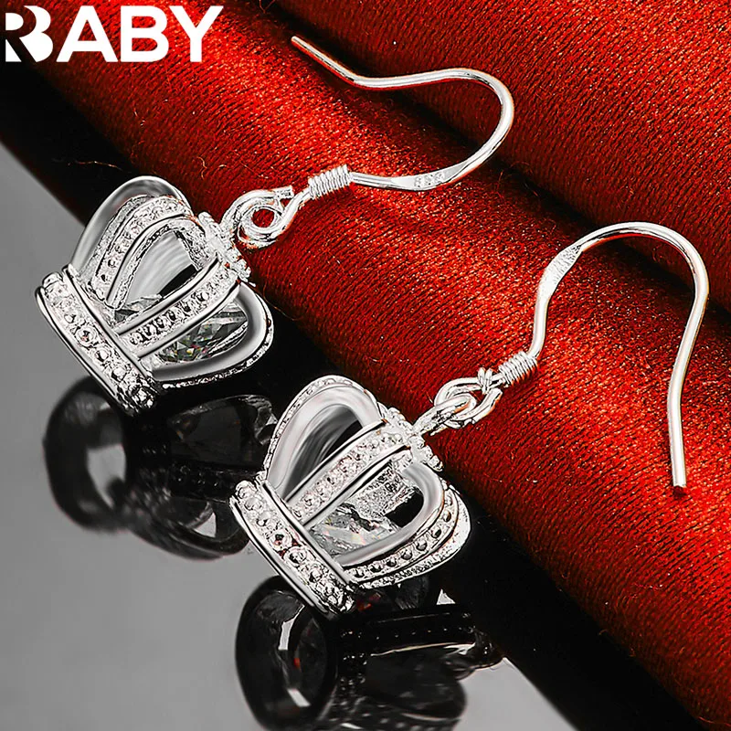 

URBABY 925 Sterling Silver AAA Zircon Crown Drape Earrings For Women Fashion Earring Wedding Party Charms Jewelry Accessories