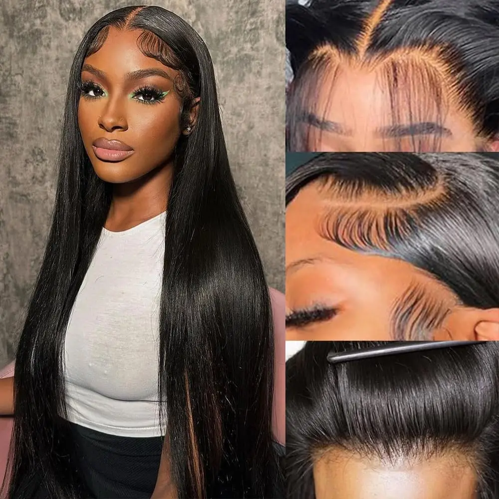 شعر مستعار مغلق غير لاصق 100% شعر بشري مسبقًا 13*4 باروكة أمامية مستقيمة غير مرئية من الدانتيل مناسبة للنساء