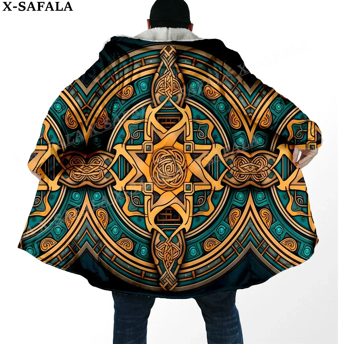 Viking Life Tree Tattoo Symbol Totems Art Thick Warm Hooded Cloak Men Overcoat Coat Windproof Fleece Cape Robe Hooded Blanket-6