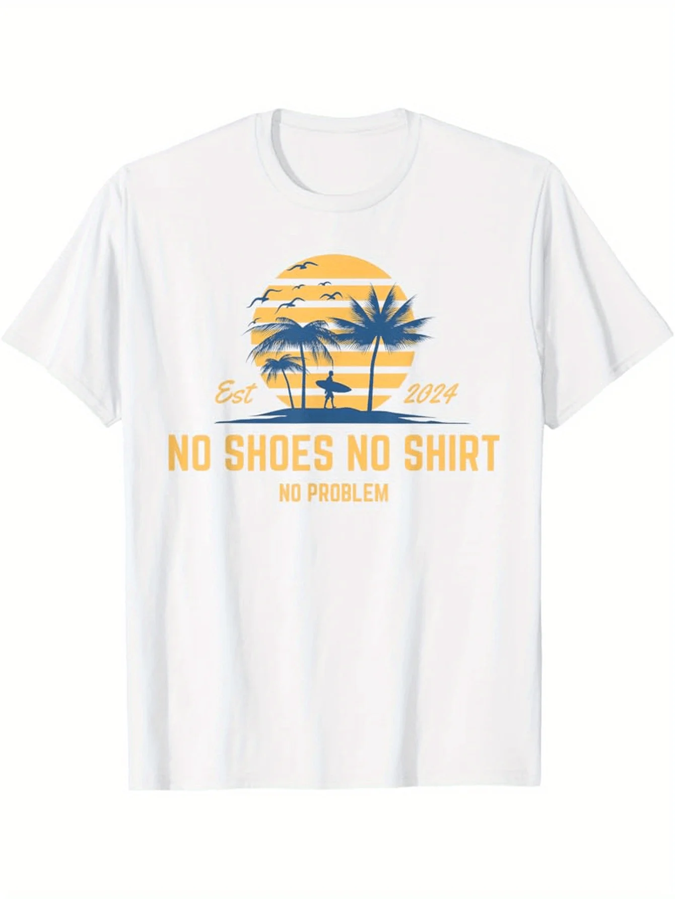 أحذية رجالية بدون ملابس ولا مشكلة جزيرة النخيل الاستوائية تي شيرت أبيض برتقالي جو الشاطئ كاجوال كم قصير رقبة دائرية