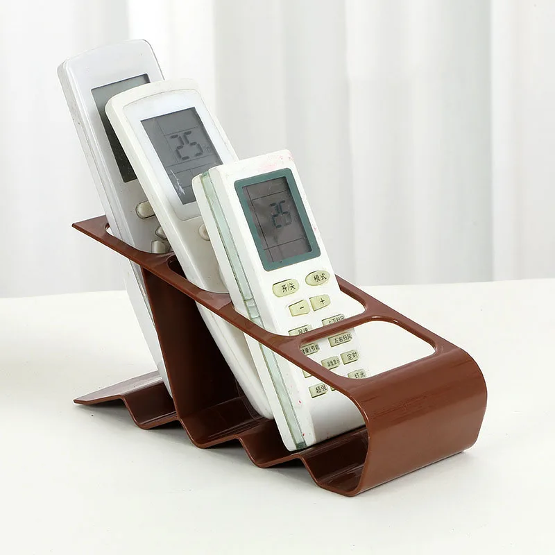 Plastic Desktop Remote Control Holder Organizer – 4-Slot Storage Rack for TV, AC Remotes & Phones, Home Office Desk Tidy Stand