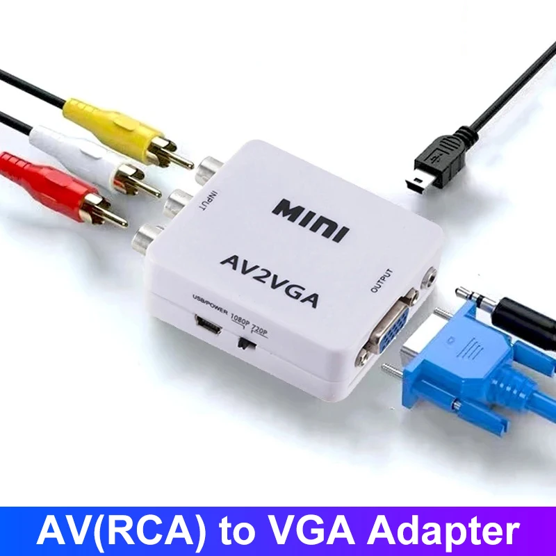 Konwerter VGA na AV Konwerter VGA na RCA AV na VGA Adapter RCA z kablem audio 3,5 mm do TV Box PC 1080P Konwerter CVBS na VGA