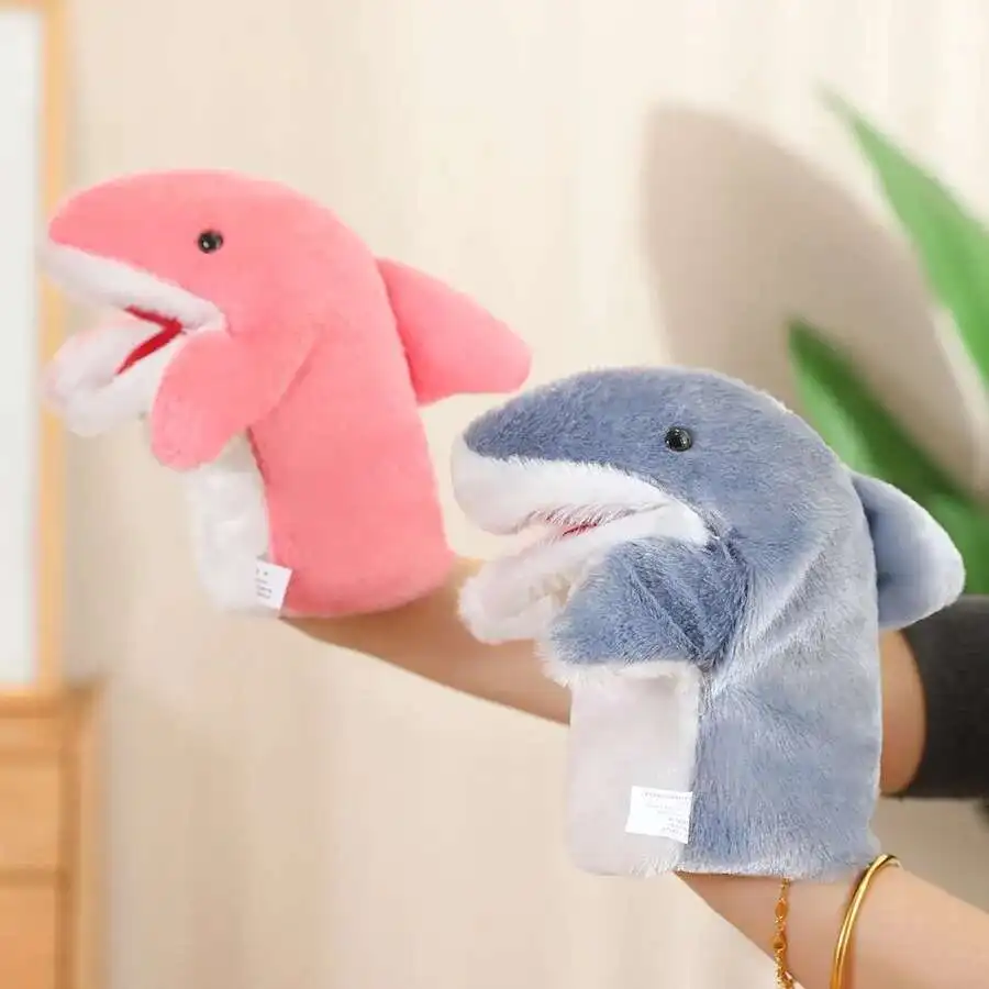 

Stuffed Shark Plush Animal Toys Simulated Pink Gray Shark Hand Finger Story Puppet Cute Dolls Educational Baby Toy Children Gift