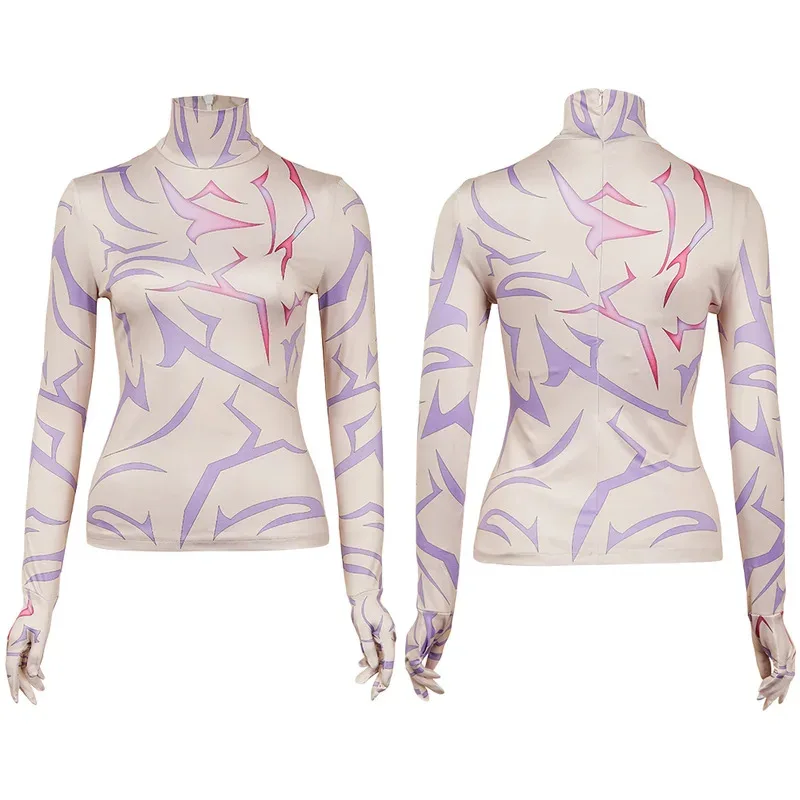 HUNTRX Rumi Jinu Cosplay Devil Tattoo Tops Costume Cartoon Demon Hunter of KPop Disguise Women Men Shirts Gloves Set Halloween - Image 3