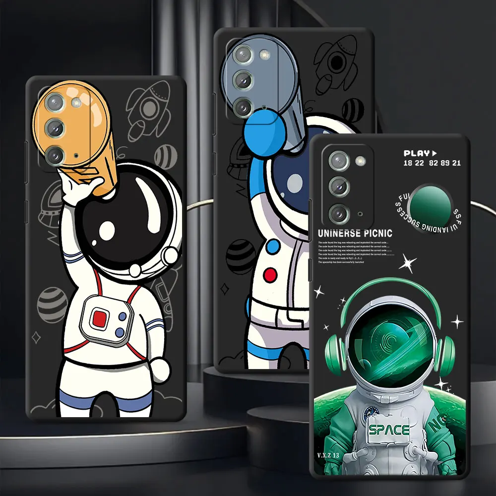 Black Case For Samsung Galaxy Note 20 Ultra 5G 10 Plus 9 TPU Phone Cover M12 J6 Plus J7 J8 J5 Prime Cartoon Space Astronaut
