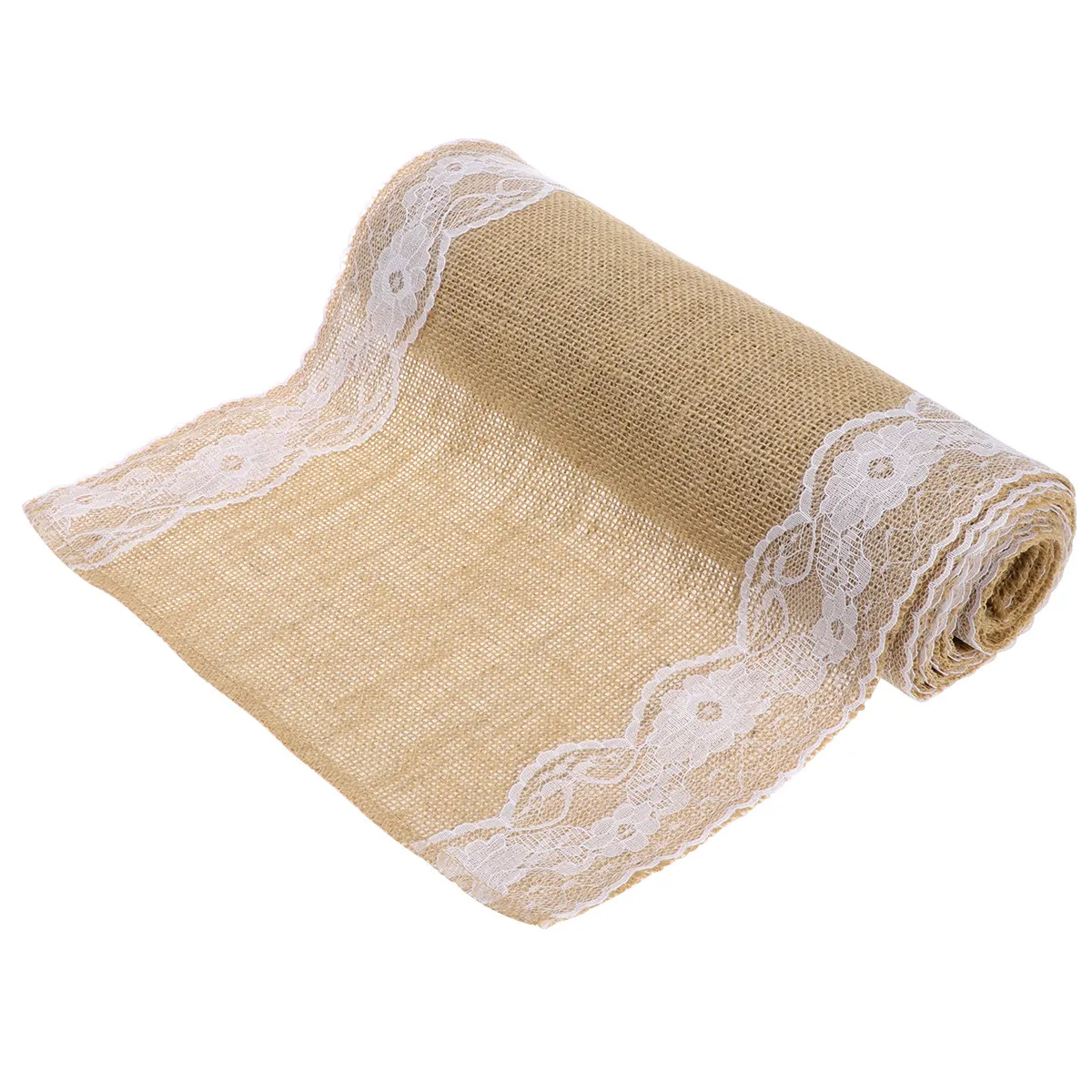 Cream Lace Table Flag Rustic Jute Burlap Decorative Runner for Wedding Shower Party Farmhouse Barn Theme Old-Fashion Shabby Chic