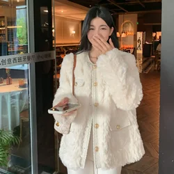 Korean Women Coats Fur Single-breasted Short Tops Long Sleeves Winter Warm Hot Sell Faux Fur Coat Solid Faux Fur Coats Women