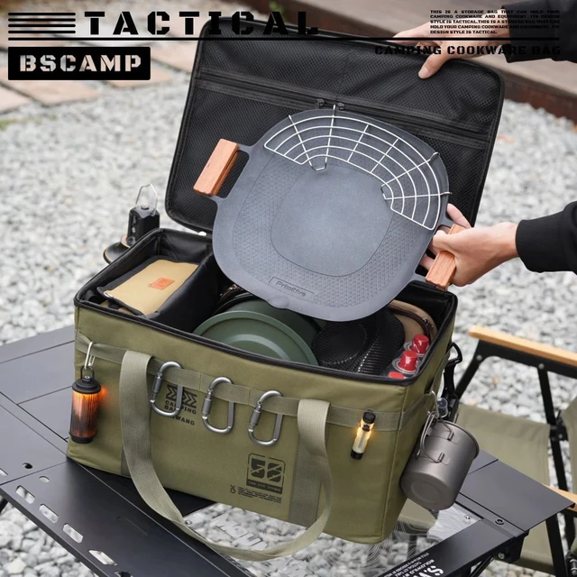 Saco de armazenamento para acampamento de outono, 30L/42L/56L, isolado, impermeável, tático, dobrável, para piquenique ao ar livre, organizador de utensílios de cozinha, grande capacidade.