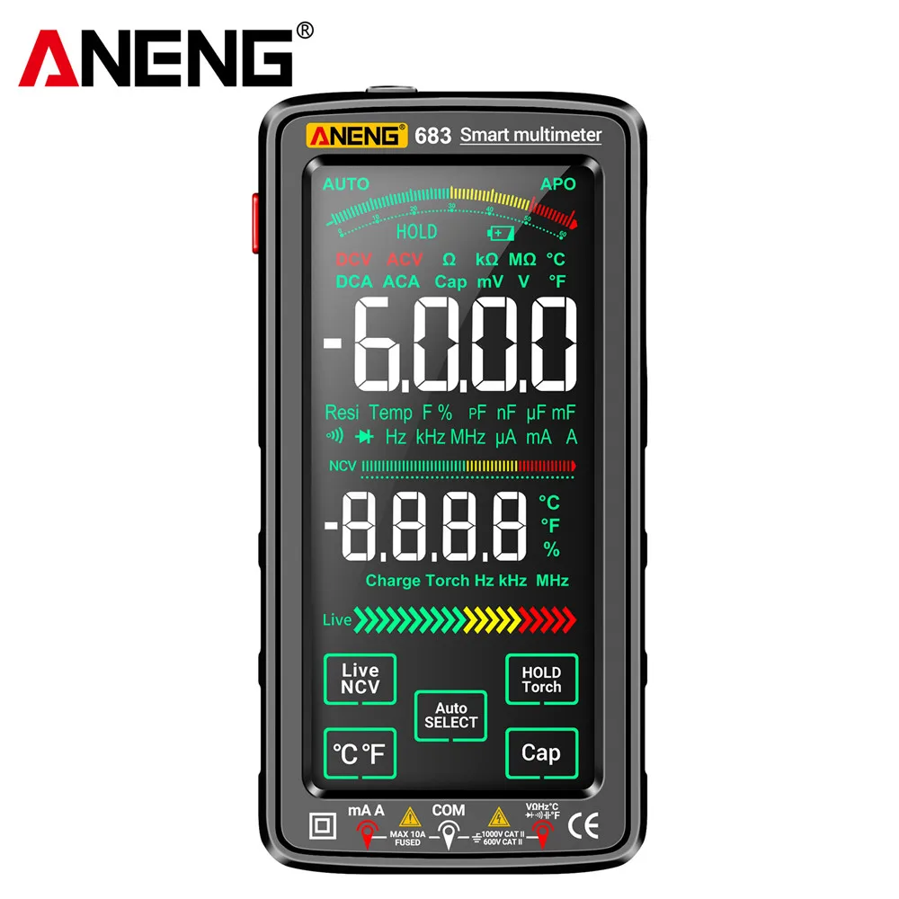 Electrical Capacitance Meter Touch Screen Transistor Testers 6000 Counts AC/DC Rechargeable Flashlight Lighting Measuring Tools