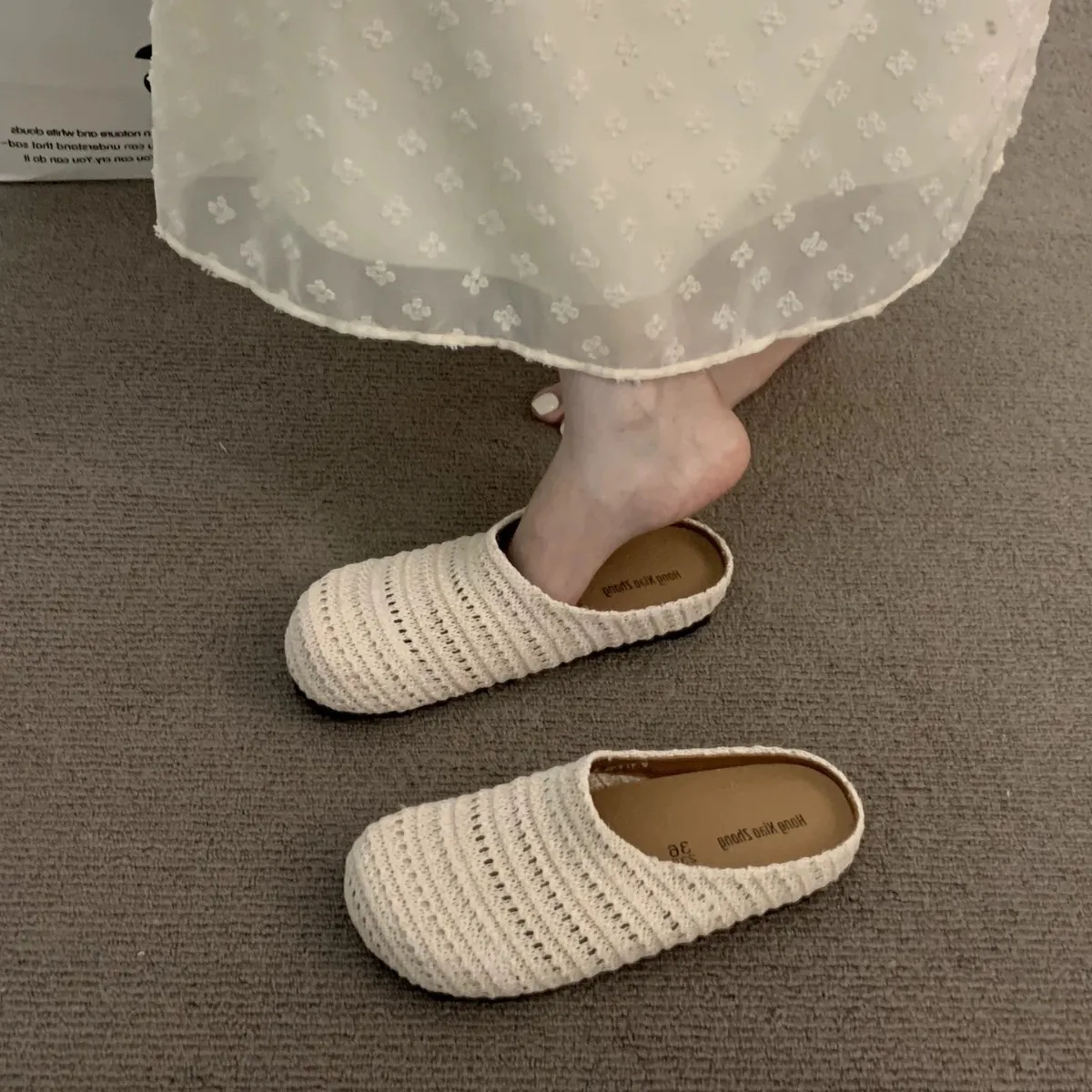 

Knit Slippers Female Shoes, 2025 Summer Beach Soft Bottom, Slip-on Flat Slippers