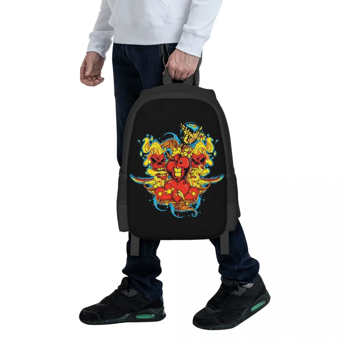 Red Sword With Wings Skull Heart Student Backpack School Bag Hiking Travel Daypack for Boys Girls Fashion Bookbag Shoulder Bags