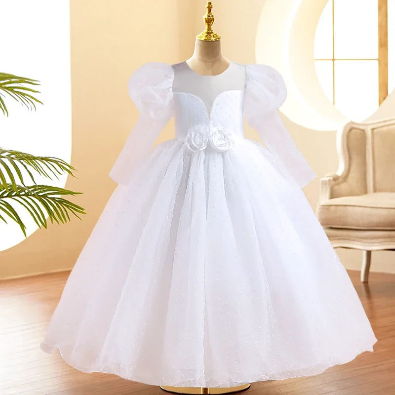 Letnia sukienka dziecięca z długim rękawem dla dziewczynek Kostium koronkowa sukienka księżniczki dla dziewczynki Sukienka urodzinowa w kolorze żółtym