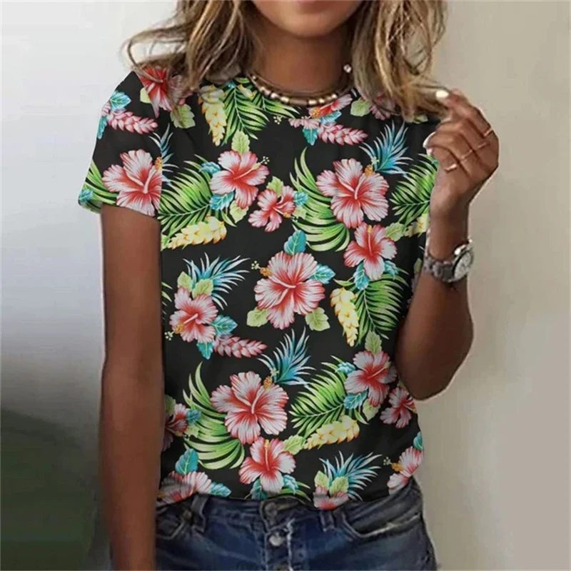 Fashion 3D Flower Print Pattern Women's T-Shirt Casual O-neck Short Sleeve y2k Tops Summer Oversized Streetwear Tshirts Blouse