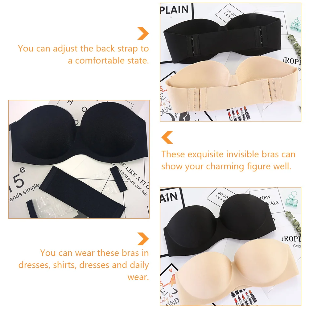 2 Pcs Strapless Bra Bikini Wedding Dress Underwear Fashionable Woman Bras Charming Wraps Tube One-piece