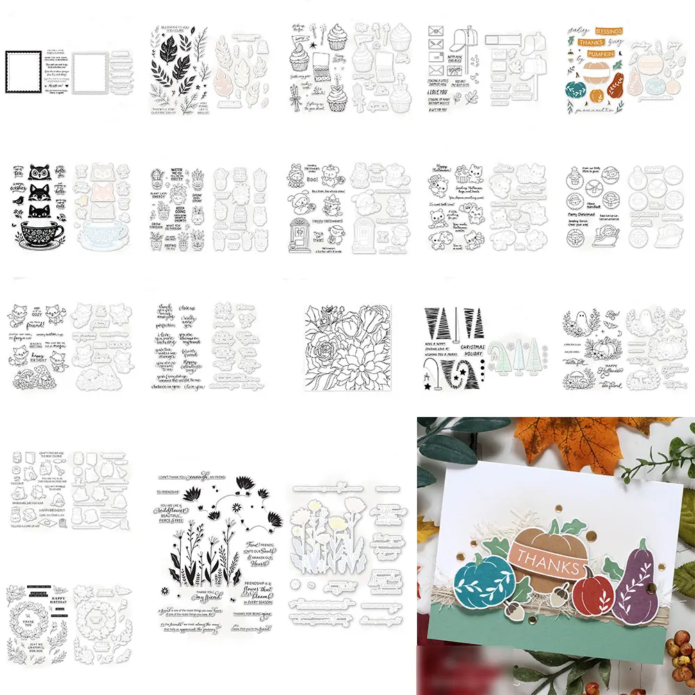 New Thanks Fall Pumpkin Clear Stamp and Metal Cutting Dies for Paper Card Making Greeting Card Decor Paper Die Cuts