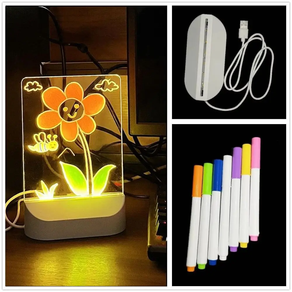 Planche à dessin LED créative avec veilleuse effaçable, planche d'écriture lumineuse avec 7 stylos colorés décoratifs