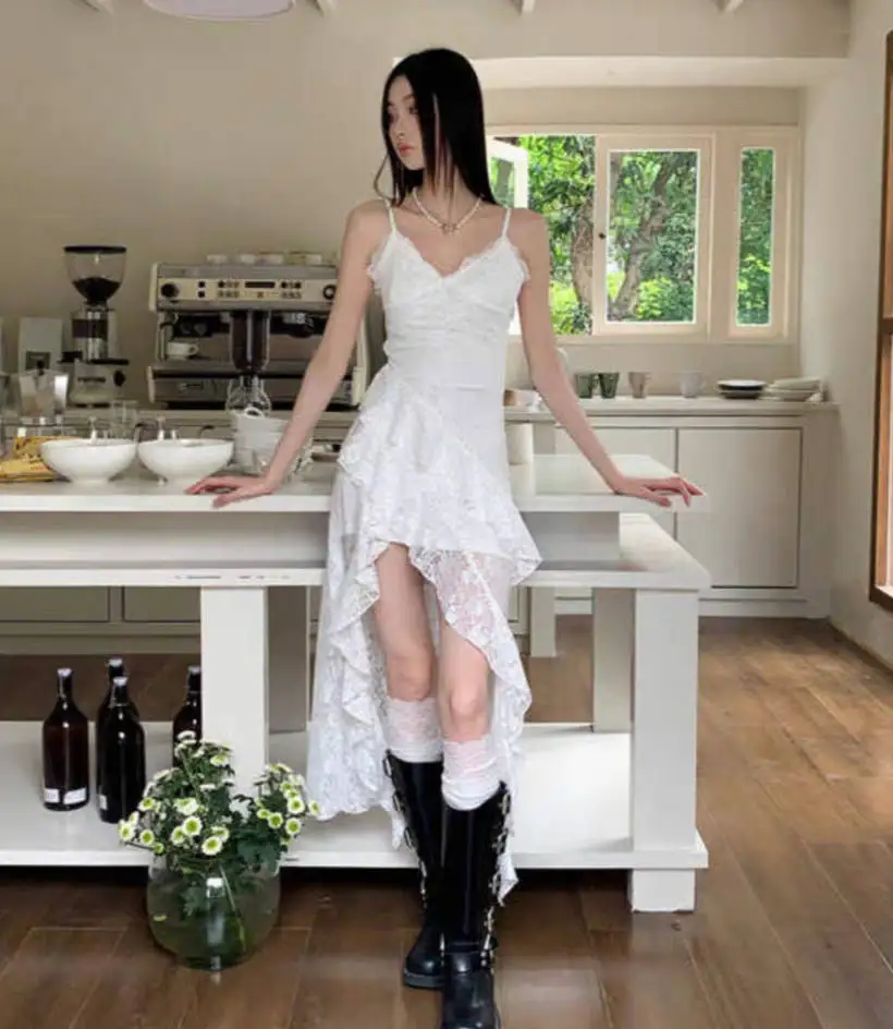 Dresses Womens Gothic Short-Sleeved American Style Adjustable Contrast Blocking Blue Beige Belted Casual Daily Fashionable Femme