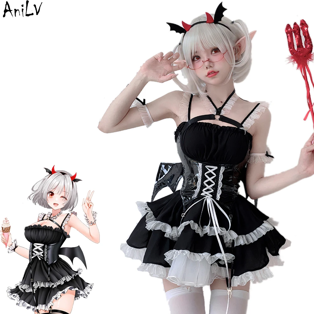 遊び心ある悪魔モチーフの編み上げコルセット＋ティアードスカート：PVCとチュールのコントラスト
