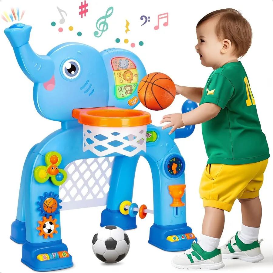 

Toddler Basketball Hoop Soccer Goal Toys for 1 2 3 Year Old Boys Girls Sports Toy with Light Sound Music Montori Toys for Baby