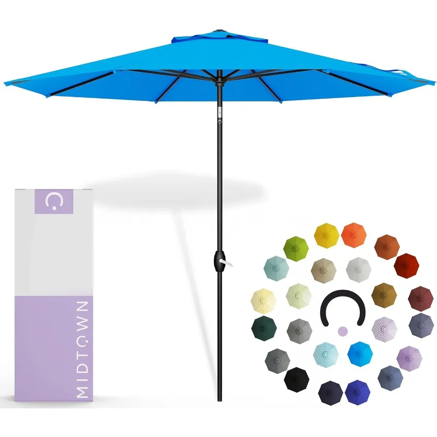 مظلة فناء خارجية من نسيج البوليستر الأزرق الكوبالت مقاومة للأشعة فوق البنفسجية بطول 9 أقدام مع إطار ألومنيوم تلقائي لسطح حوض السباحة في الحديقة 10 سنوات NoFa #1