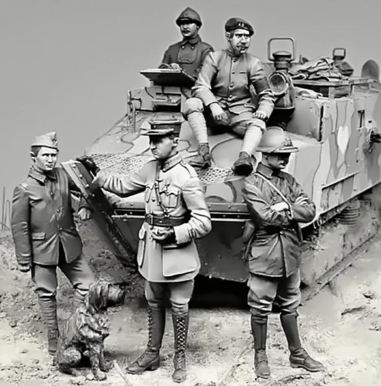 

1/35 Resin Soldier model colorless and self-assembled 5 people+1 dog (without tanks) A-2131