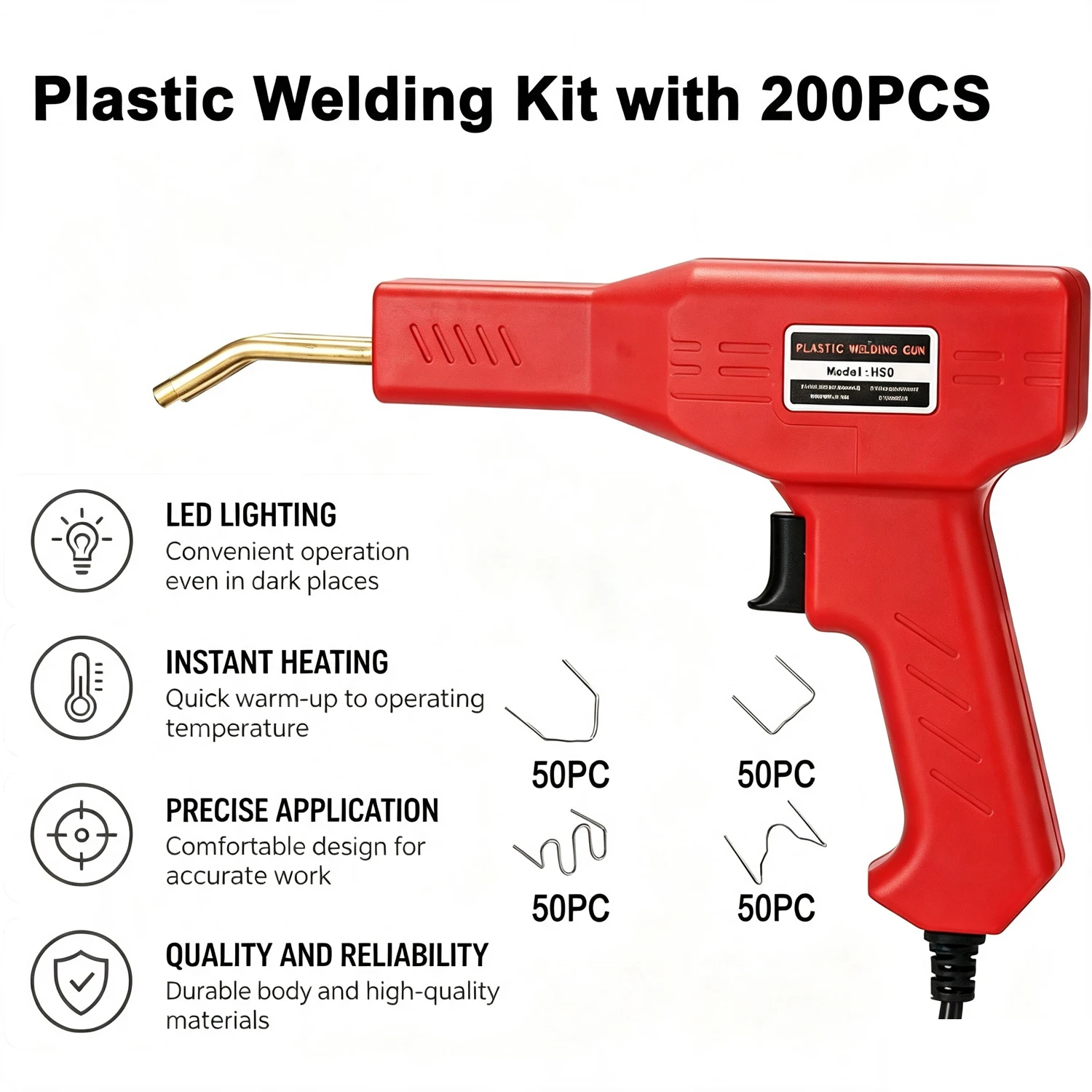 Car Plastic Welder, Vehicle Plastic Welding Kit with 200 PCS Hot Welding Staplers ＆ Carry Case with EU Plug Bumper Repair Tool