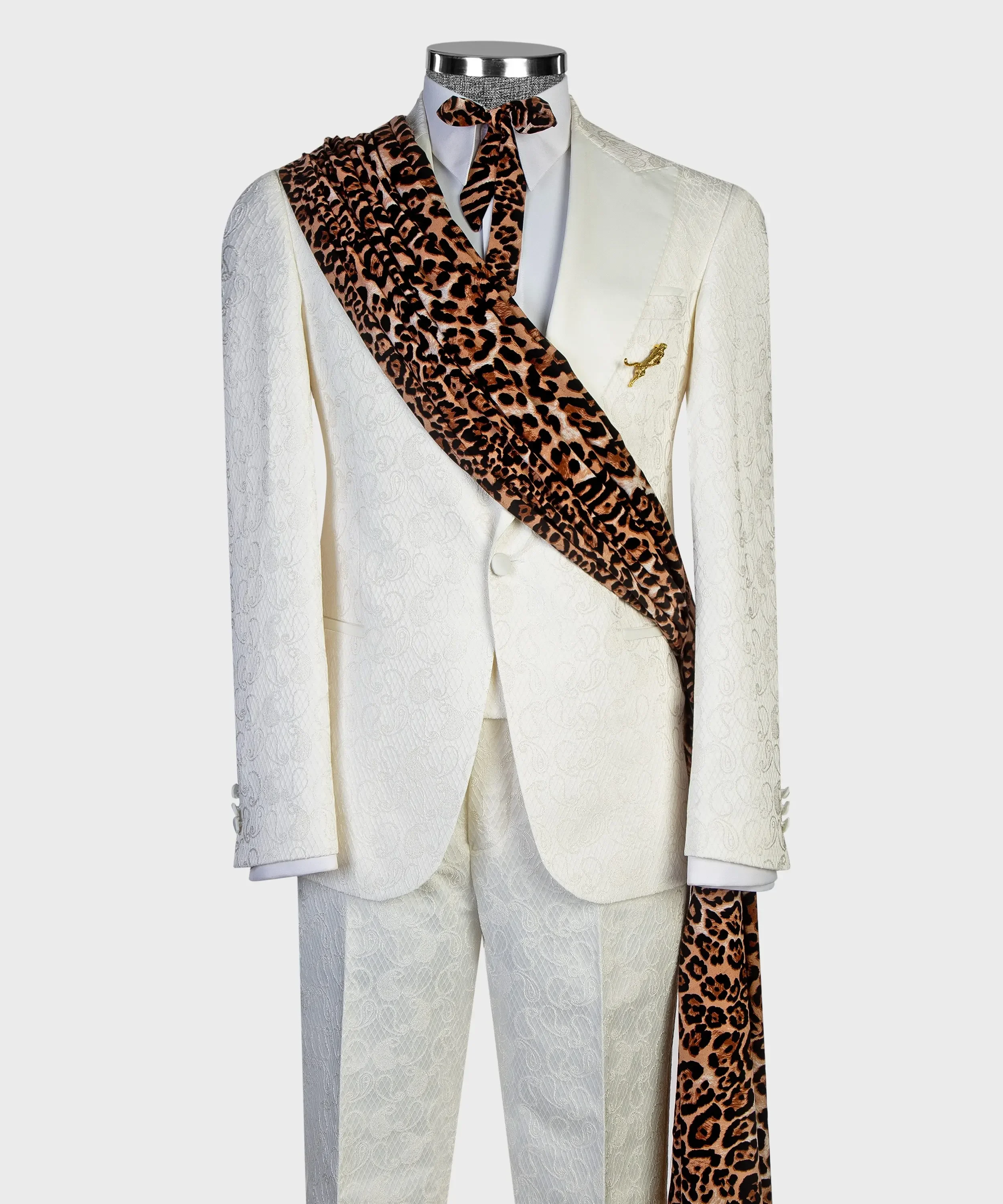 Fahsion Leopard Print Men Suits Customized Wedding Man Tuxedos 2 Pieces Sets Groom Male Party Blazers Slim Jacquard Ropa Hombre