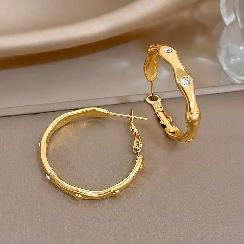 Minimalist Zircon Stainless Steel Hoop Earrings for Women Punk Vintage Large Circle Piercing Earrings Hypollergenic Ear Jewelry