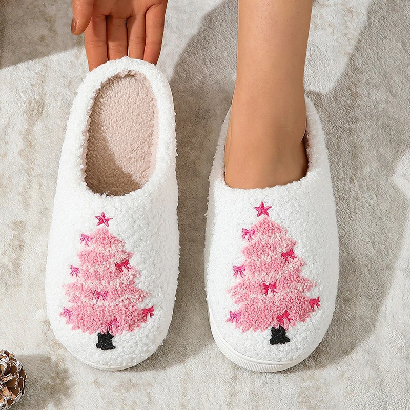 Christmas Plush Women Slippers Home Cute Snowman Tree Holiday New Winter Fluffy Shoes Couple House Fuzzy Fur Slides Unisex Gifts view 5