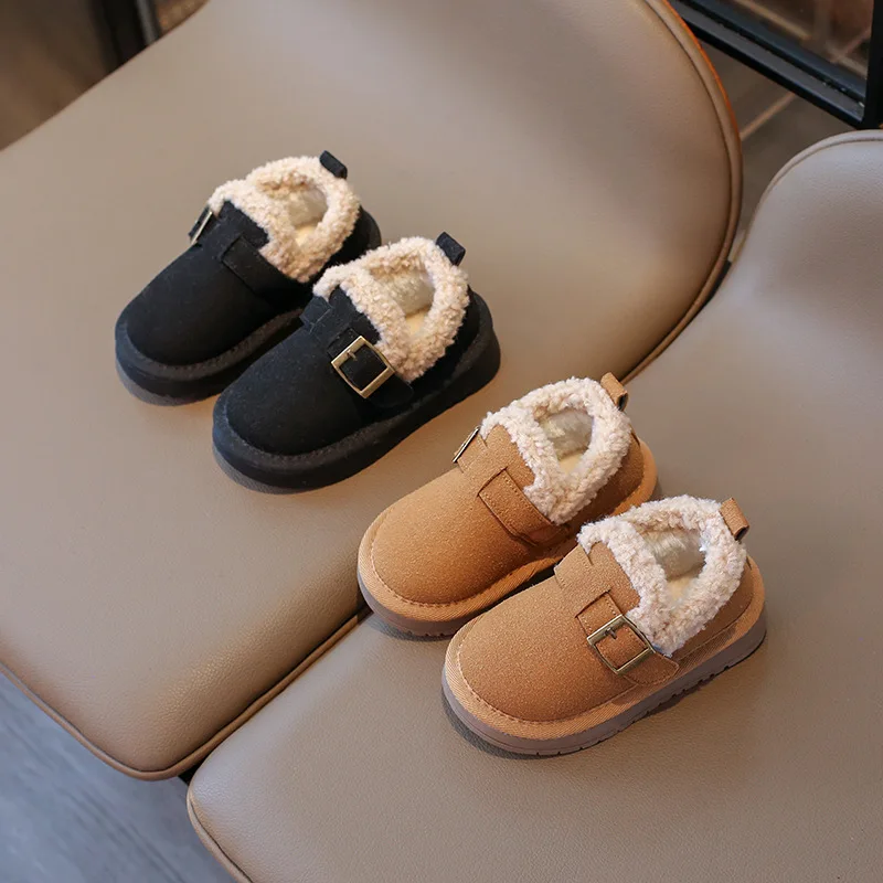 

Kids Casual Shoes 2024 New Winter Shoes for Children Khaki Beige Versatile Boys Girls Warm Fashion Outdoor Cotton Shoes Non-slip