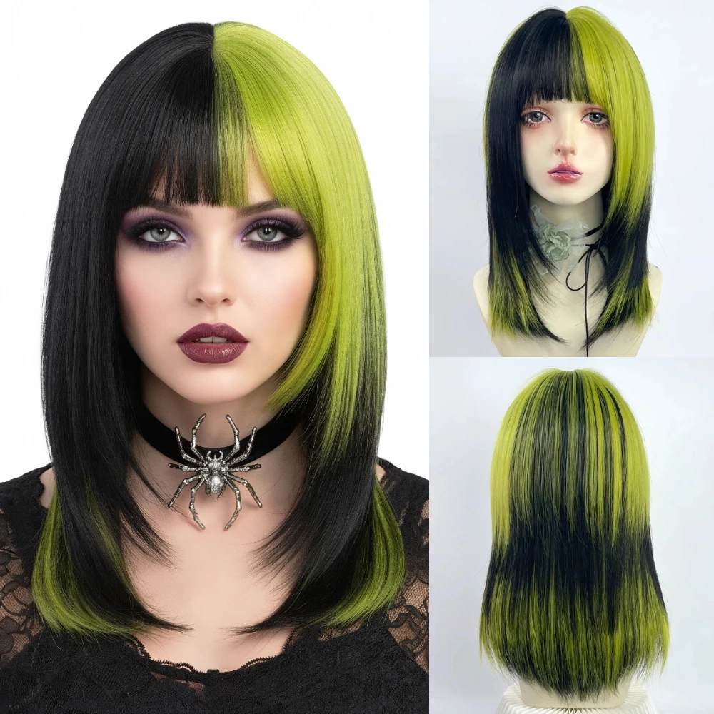 

Зеленый парик в стиле Лолиты, короткие прямые термостойкие синтетические волосы для женщин, косплей на Хэллоуин