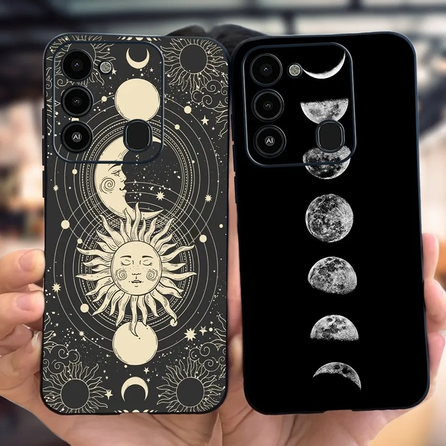 For Tecno Spark 8C Case KG5k KG5j KG5n Fashion Moon Space Soft Black Cover Phone Shell For Tecno Spark8C Go 2022 KG5 KG5h Bumper