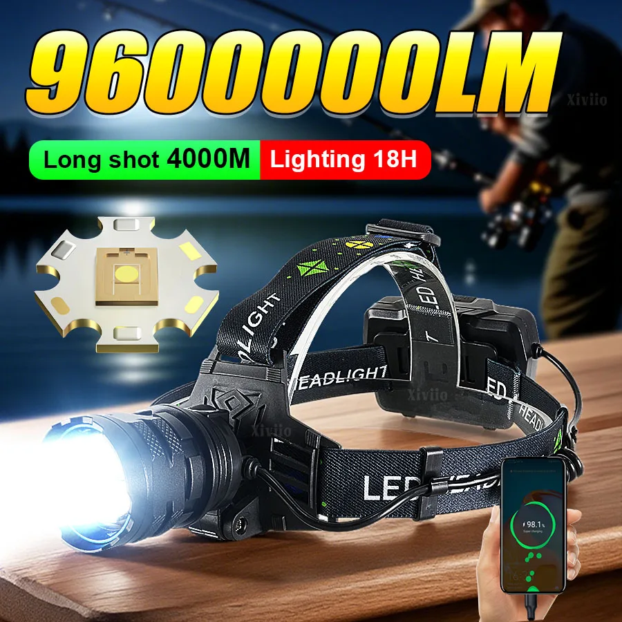 

Pop 960000LM Super Bright Headlamp LED Strong Headlight Head Flashlight Long Shot 4000M Outdoor Waterproof Fishing Camping Head