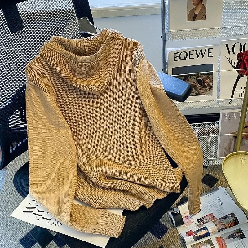 سترة رجالية جديدة للخريف والشتاء بأكمام طويلة محبوكة وقلنسوة، تصميم ضيق عصري وأنيق للشباب، إصدار ربيعي