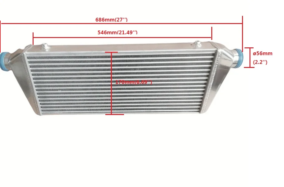 Universal Front Mount Aluminum Intercooler 686*208*69mm ,56mm Inlet/Outlet High Flow Light Weight Turbo Super Charger System