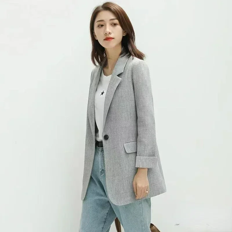 Autumn Elegant Women Work Blazer Fashion Solid Tops Suits Dating Holiday Loose Long Sleeve Outwears Coats Oversized Women Blazer