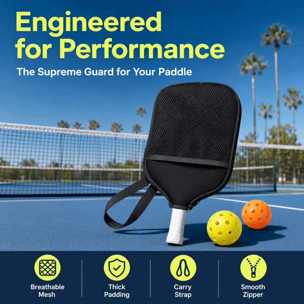Wear Resistant Pickleball Paddle Bag Zipper Closure Shockproof Racket Sports Bag Hand Carry Strap Mesh Pocket
