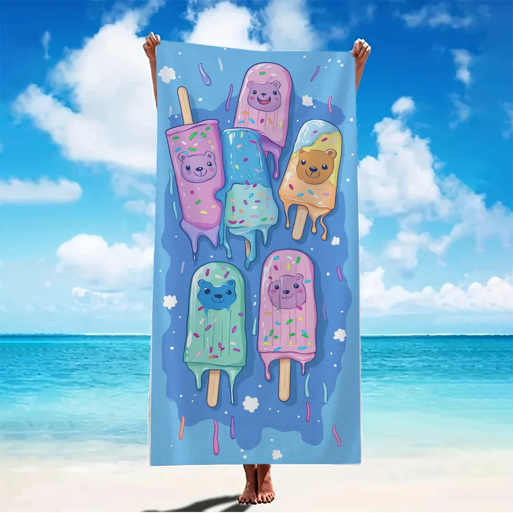 1pcs Cute ice cream pattern polyester microfiber beach towel is highly absorbent, suitable for swimming and beach outings
