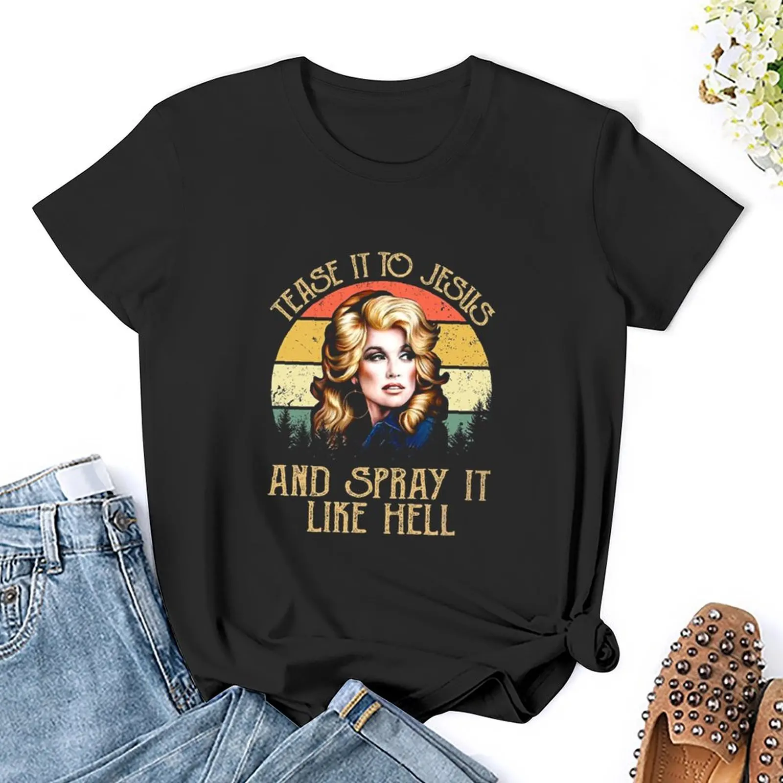 Vintage Dolly-L-Parton necken es zu Jesus und sprühen es wie die Hölle Unisex T-Shirt erhabene grafische T-Shirts für Frauen