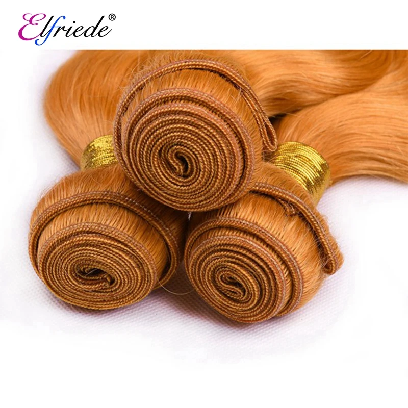 Elfriede Body Wave Orange Remy Human Hair Bundles 100% Human Hair Extensions Colored 3/4 Bundles Deals Human Hair Sew In Wefts