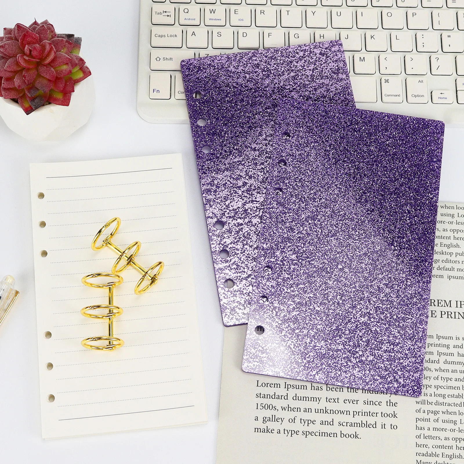 A6 Glitter Transparent  Acrylic Loose Leaf Binder Cover DIY Account Book Journal Planner Office Stationery Supplies